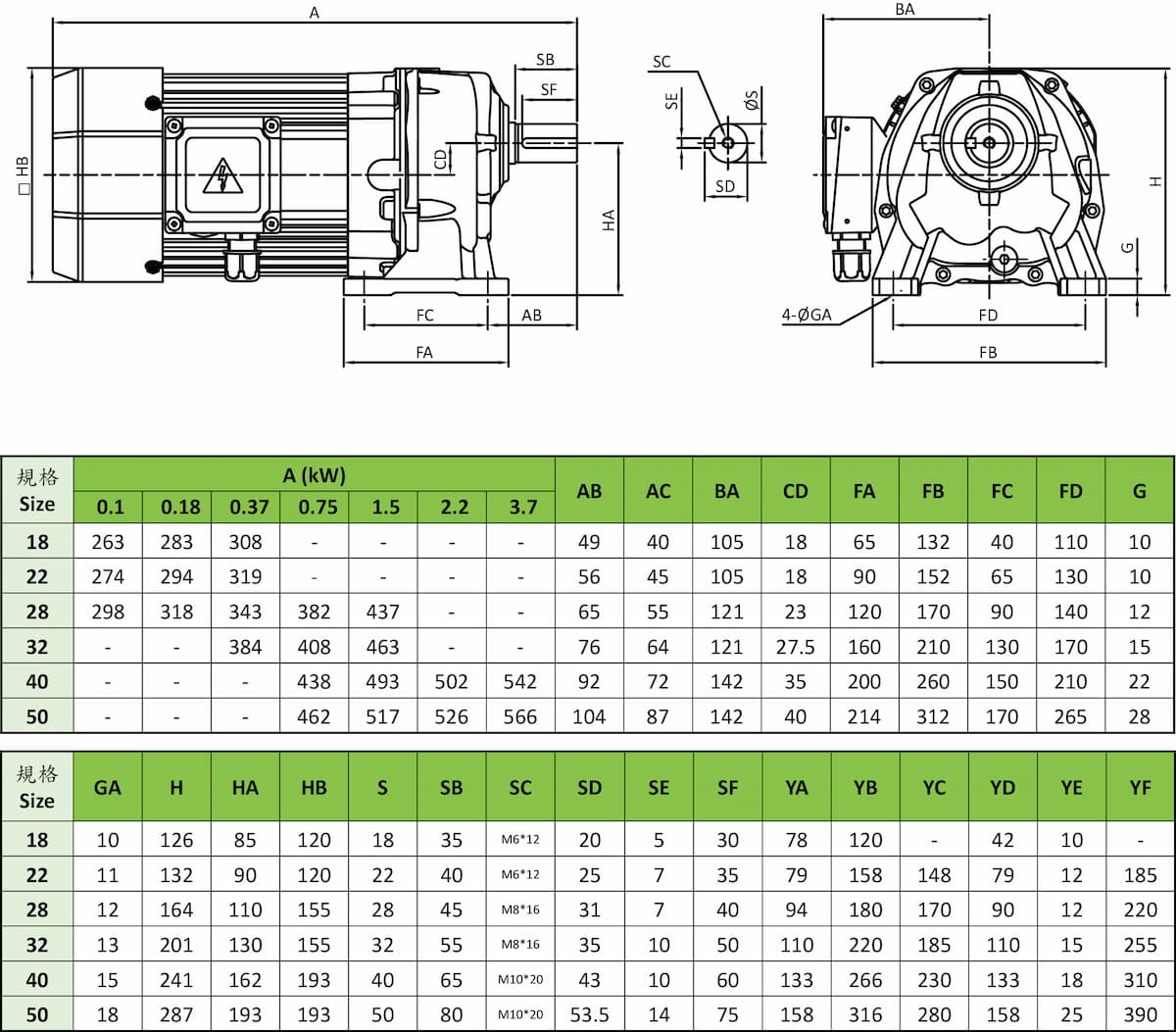 工機減速馬達G5BA尺寸圖